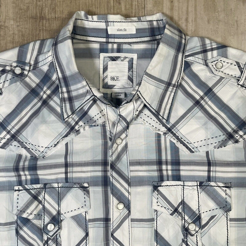 BKE Mens L Western Shirt Athletic Fit Long Sleeve Pearl Snap Multicolor Plaid
